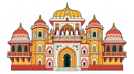 Obraz premium Traditional Indian Architecture Detail: Red and Pink Ornate Balcony and Windows