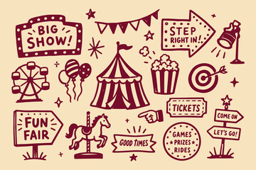 Carnival Fun Fair Doodle Set Hand Drawn Vector Illustration © Victoria