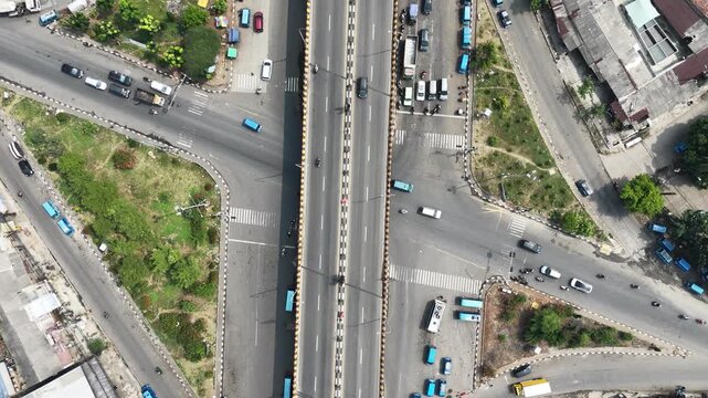 Aerial View of Busy Urban Flyover and Ramayana Department Store
