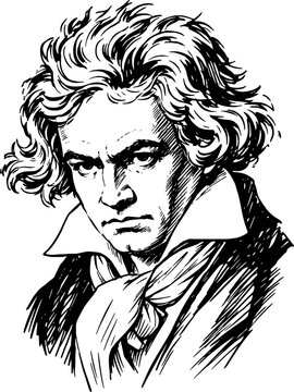 Ludwig van Beethoven German Composer and Pianist Who Bridged the Classical and Romantic Eras Hand-Drawn Ink Vector Portrait Illustration Isolated on Transparent Background