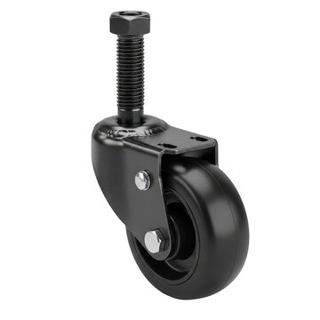 Heavy duty black caster wheel with metal plate and threaded stem