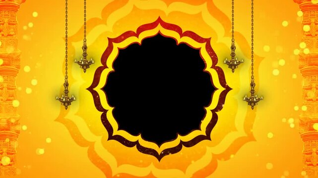 Traditional Indian Festival Yellow Motion Background with Hanging Lamps