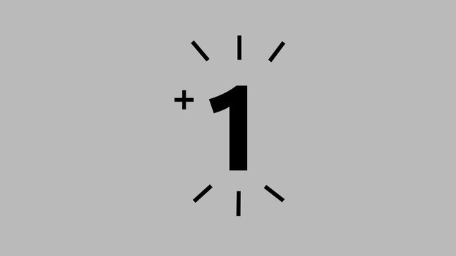 Social Media Plus One Engagement AnimationMinimal Notification Counter Motion Graphic LoopModern black Icon on sliver Background.