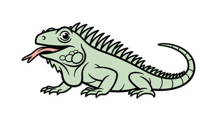 Fototapeta premium Green iguana illustration with its tongue sticking out and detailed scales shown from a side view on a clean white background for wildlife.