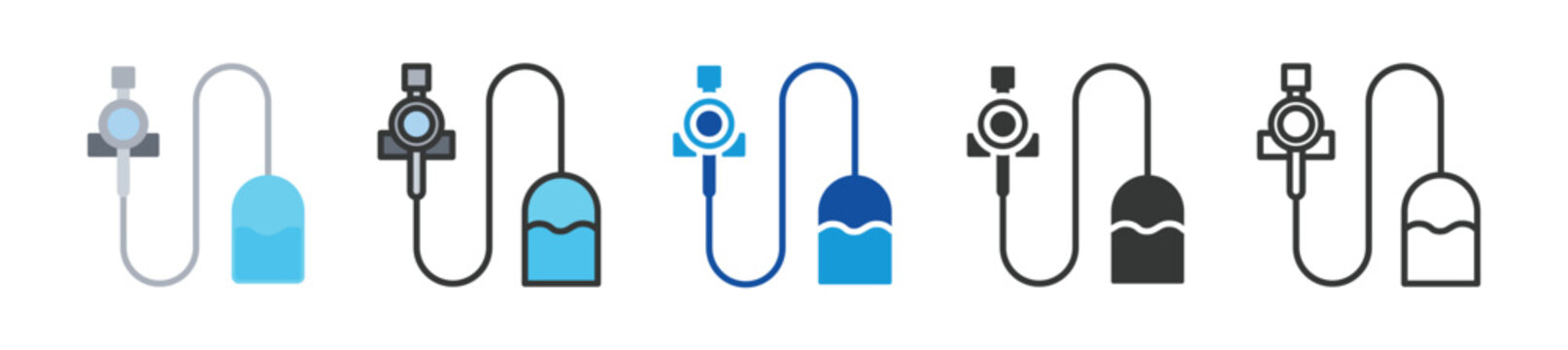 Endoscopy equipment icon set showing medical instruments for minimally invasive procedures