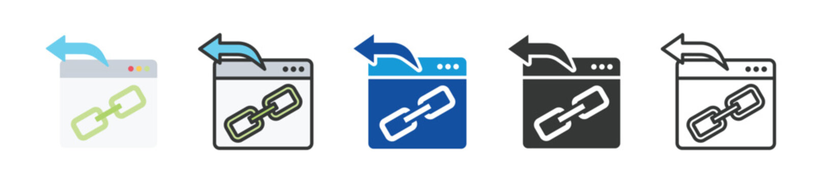 Link and hyperlink icon set in diverse styles for web design and digital marketing assets