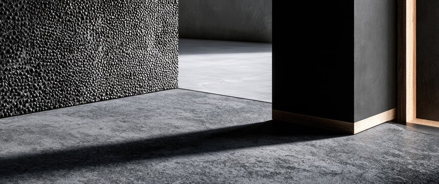 Minimalist concrete interior with dramatic shadow play