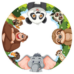 Fototapeta premium Jungle Animals Forming a Circle with Copy Space