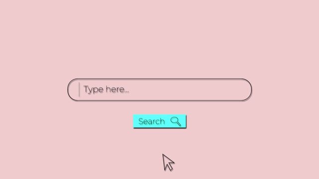 minimal search input field with typing and search button ui animation on transparent background.