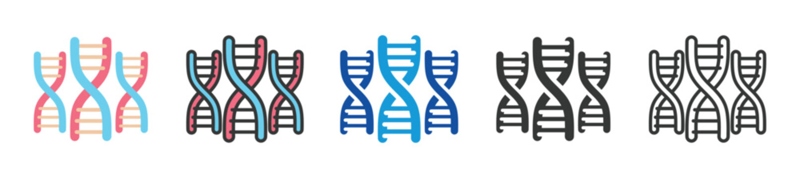 DNA double helix structure illustration series in colorful variations for scientific research