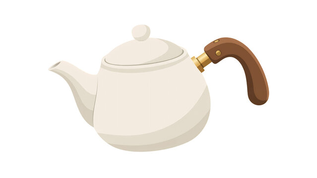 illustration of a classic ceramic teapot with a wooden handle
