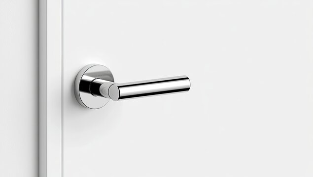 Sleek chrome lever door handle on a clean white door