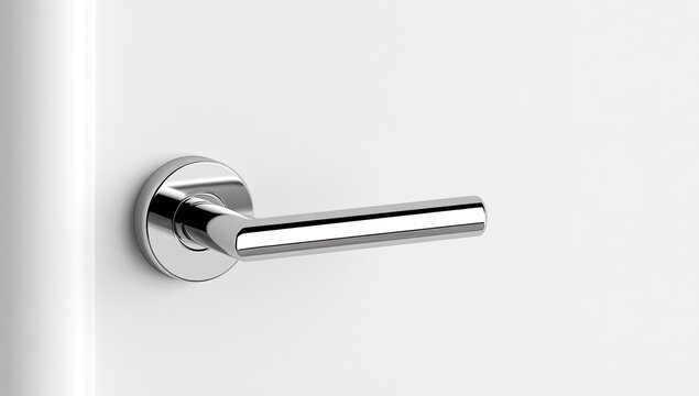 Sleek, modern chrome lever door handle on a white door (1)