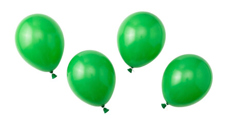 Four bright green balloons floating against a clean white background © Sapphire