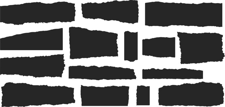 Jagged rectangle. Set of paper torn, jagged edge rectangle shapes. Rectangle torn paper shape. Headline, calligraphy border, isolated grunge header background. Rough-edged rectangle frame. Vector  