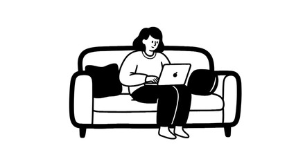 Woman sitting on comfortable sofa using laptop computer