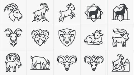 Fototapeta premium Modern Black and White Line Art Illustrations of Goats in Various Stylized and Symbolic Designs