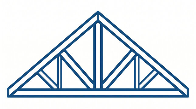 Modern architectural roof truss design vector illustration. Minimalist blue steel triangular structural framework for construction and engineering...