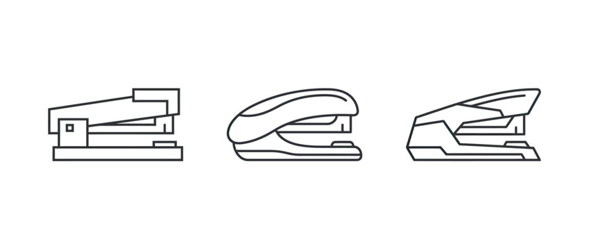 Three office staplers in different positions on a white background