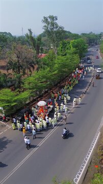 Vertical Aerial View of Religious Procession at Shri Swami Samarth Temple, Khopoli, Maharashtra