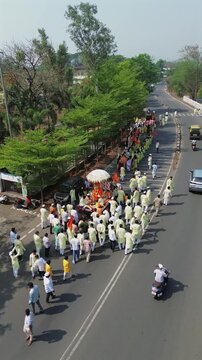Vertical Aerial View of Religious Procession at Shri Swami Samarth Temple, Khopoli, Maharashtra