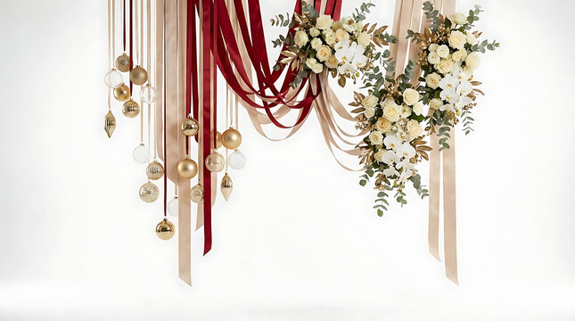 Elegant decorative swag with flowers and ornate ornaments on transparent background