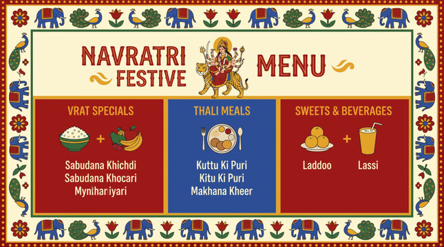 Navratri Menu Card Design - Vector Illustration