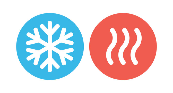 Cold and Hot Symbols: A graphic representation contrasting cold snowflake icon with a warm wavy heat icon. opposite concept, temperature control, climate condition.
