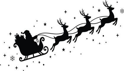 Santa claus in his sleigh being pulled by reindeer on a snowy night © Ruma