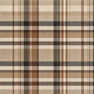 Traditional Thai plaid pattern seamless fabric texture background, brown beige loincloth Pah Khao Mah woven textile design