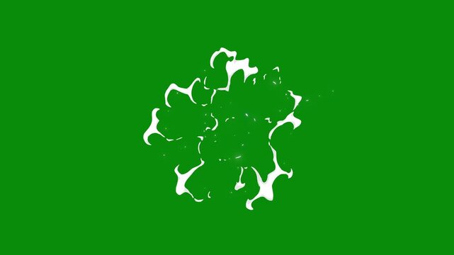 Cartoon liquid explosion with white flash FX and 2D smoke trails, hand-drawn on green screen with alpha channel, perfect for high-resolution shorts, edits, reels, and action overlays in VFX