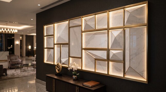 I've generated the marble and gold geometric wall background. This latest addition really emphasizes that high-end hotel lobby aesthetic. What would you like to create next?


