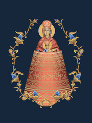 Obraz premium Addition of the Mind. The Blessed Virgin Mary and Jesus Christ. Decorative vintage floral illustration in Byzantine style