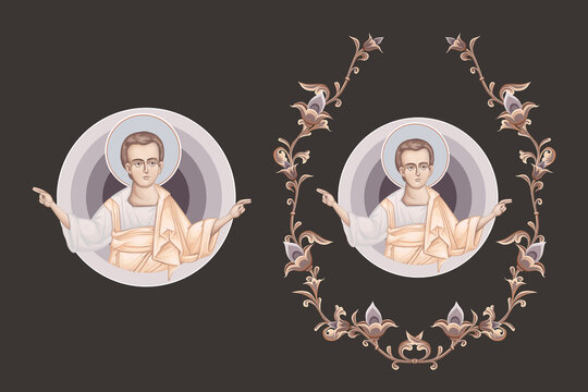 Jesus Christ Lord and Savior. Christian pastel illustration set in Byzantine style isolated