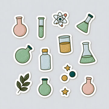 Explore the Wonders of Chemistry: Creative Stickers of Laboratory Glassware and Scientific Symbols for Inspiration and Learning