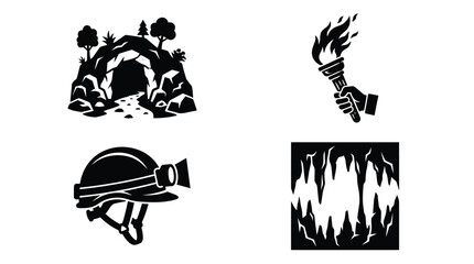 Obraz premium Cave Exploration Icons Black Silhouette Design On White Background