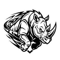 Obraz premium Aggressive charging rhinoceros mascot vector illustration.