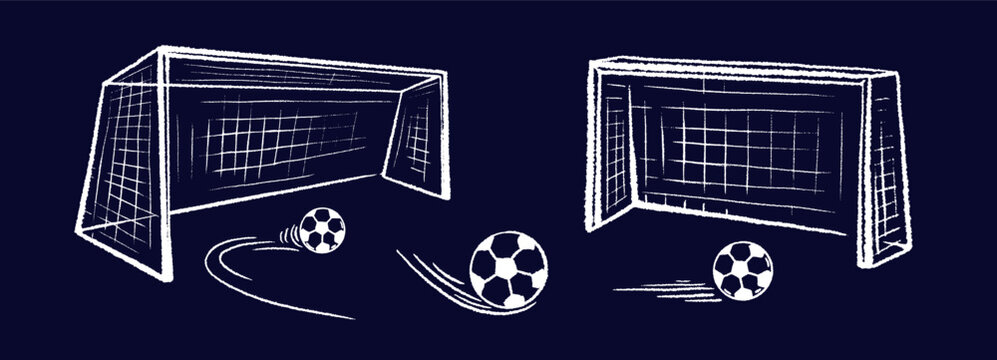 Hand drawn soccer ball icon with dynamic motion trails and chalk textured sketch lines, perfect for sports branding and football illustration project. Vector scribble crayon collection
