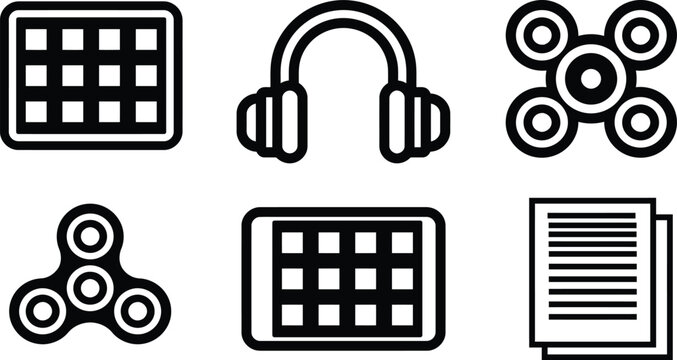 Icon collection vector outline style modern miscellaneous objects set illustration