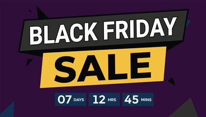 Fototapeta premium Black Friday sale banner with bold text and countdown timer showing days, hours, and minutes for retail marketing and shopping.