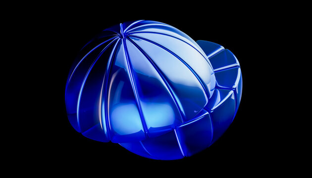 3D layered blue orb combines sculptural segmented surfaces