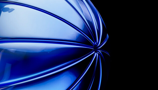 3D blue radial form converges into a polished focal point