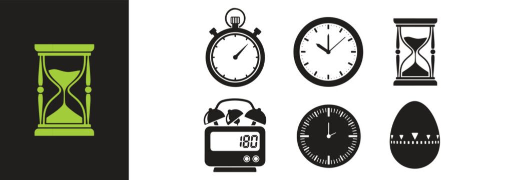 Timer & Clock Icons Variant Set - Silhouette Symbol Collection