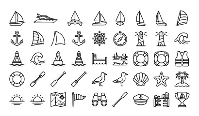 Sailboat Outline Icon Set with Editable Stroke Sailing Yacht Marine and Ocean Vector Symbols © Mst
