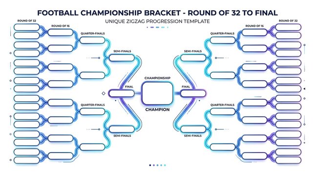 Football Championship Bracket Template Featuring a Unique Zigzag Progression for Round of 32.