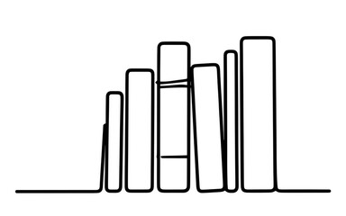 Obraz premium Stack of book spines drawn in minimalist single line art with subtle color variations isolated on transparent background