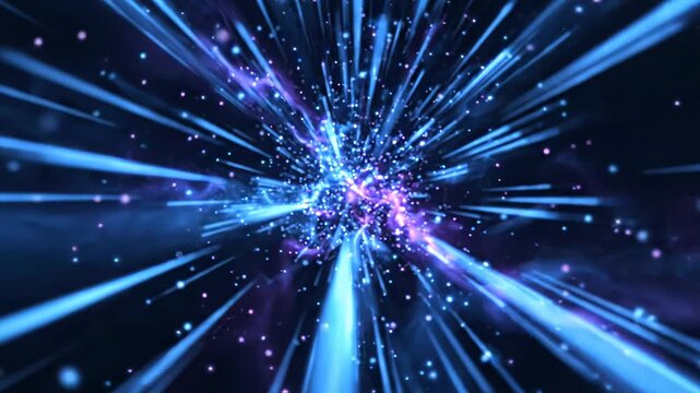 Abstract background with blue light streaks and particles representing speed or space travel