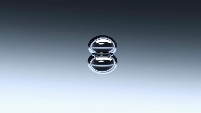 Two glossy transparent spheres touching with bright reflections over smooth cool blue gray gradient background, centered composition with soft highlights, curved surfaces, mirror shine, subtle depth