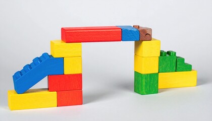 Naklejka premium Colorful wooden building blocks forming an archway structure for childhood play and education