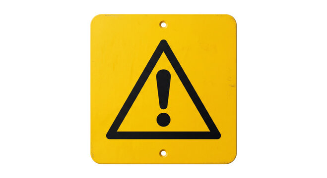 Yellow warning sign with black exclamation mark inside a triangle